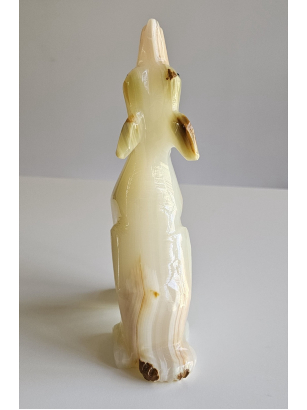Polished Onyx Howling Dog Figurine - Mid-Century Modern Stone Sculpture - 8" - Picture 12 of 13